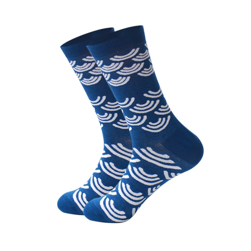 Downstairs Breathable Men Socks 18 Color Lattice Wave Point Casual Originality Pattern Streetwear Gifts for Men Happy Socks Long - Цвет: Flaky Clouds