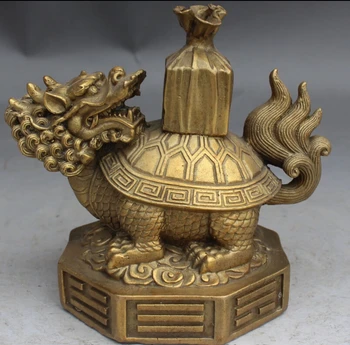 

WBY 002589 15 CM Chinese FengShui Bronze Guardion Beast Dragon Tortoise Animal Statue