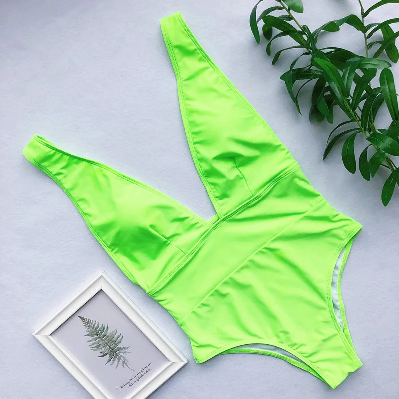 

Solid Bodysuit Bandage One Piece Swimsuit Women 2019 Vintage High Cut Swimsuit Black Swimwear Halter Monokini Bathing Beach Suit