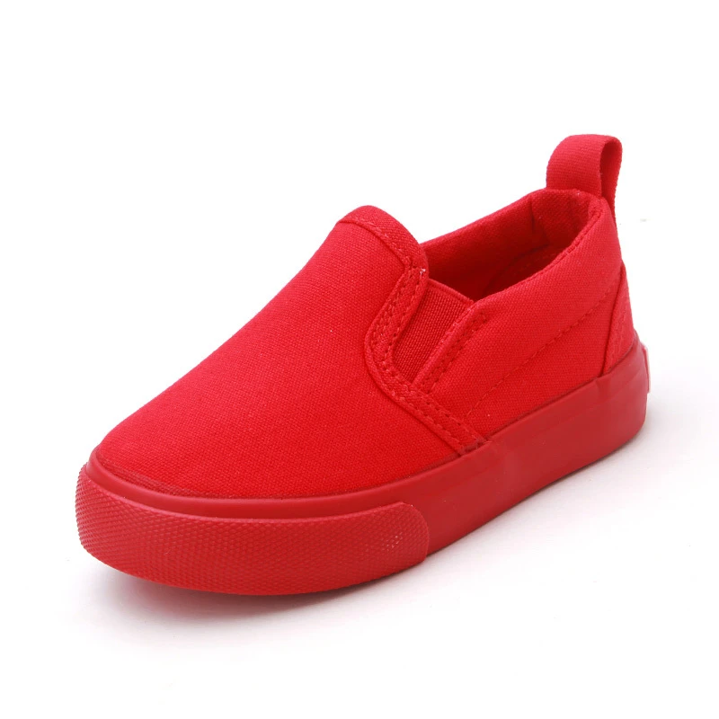 red canvas slip on shoes