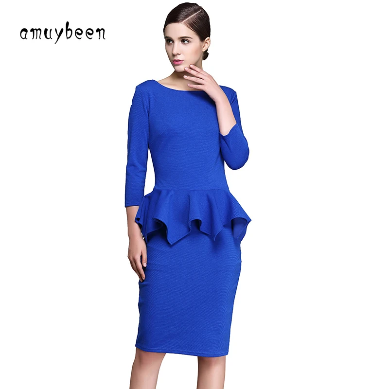 Dresses Peplum Office Dress for Women 2017 Plus Size 3xl Long Sleeve Bodycon Formal Evening Lady