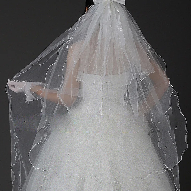 Short Veil With Comb Wholesale Simple Tulle Wedding Veils Four Layer