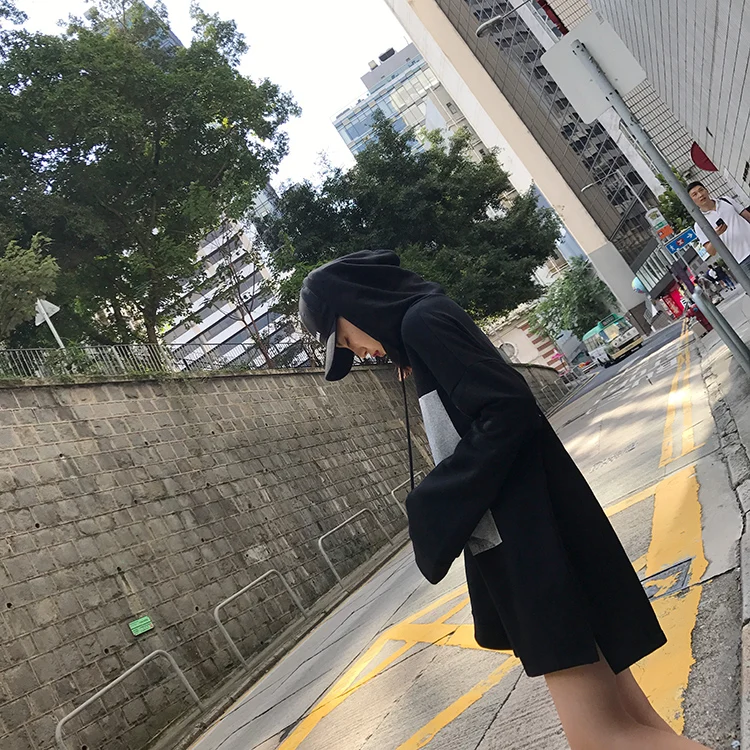 Харадзюку уличная мода толстовки свитшоты для женщин Осень корейский стиль Ulzzang белый черный толстовка с капюшоном Женский Топ