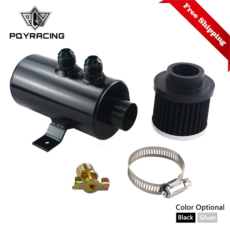 

Free Shipping Universal 0.75L Brushed Baffled Oil Catch Tank Can with Breather Filter Aluminum 10 AN Round Can Oil Catch Can