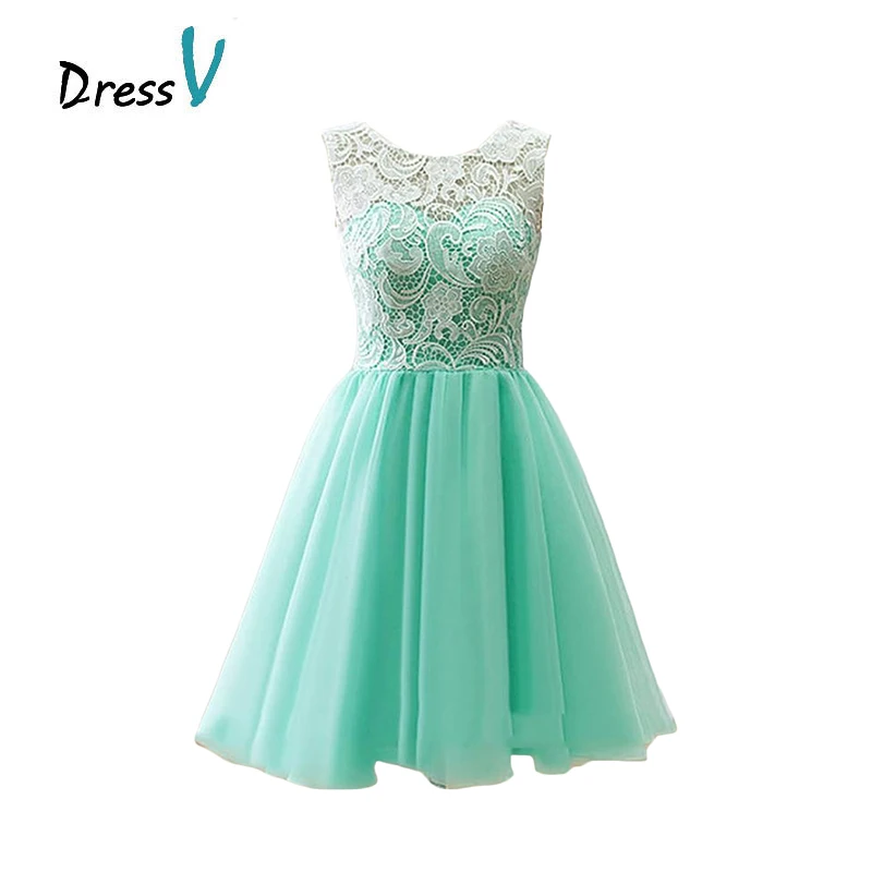 Mint Mini/Short Cocktail Dresses 2016 Sheer Crew Neck Lace Tulle A line