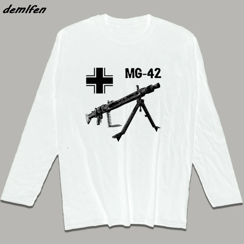 Сезон весна осень Мужская хлопковая футболка Mg 42 пулемет Германии Второй мировой
