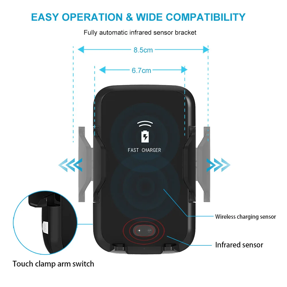 Автоматический зажим Qi Беспроводное Автомобильное зарядное устройство инфракрасный индукционный держатель для телефона автомобильный зарядный кронштейн для iphone X XS XR 8 Plus