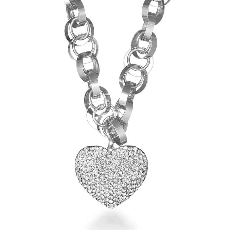 Shefly, высокое качество, женское массивное ожерелье, подвески, cz хрустальное сердце, ожерелье, розовое золото, цвет, модное ювелирное изделие, kolye XL06929 - Окраска металла: silver
