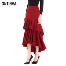 Летняя женская юбка цвета красного вина с асимметричным подолом, плиссированная юбка с высокой талией и оборками в европейском и американском стиле, модные юбки Jupes