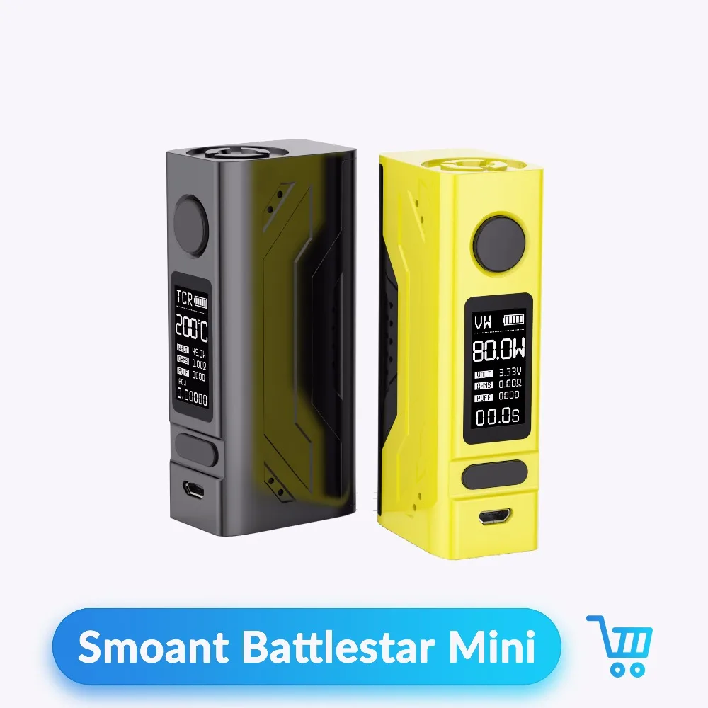 

Original Smoant Battlestar Mini 80W Mod fit Ni Ti SS316 Heating Wire 18650 Battery TC TCR Vape Box Mod for E Cig RDA RTA Tank