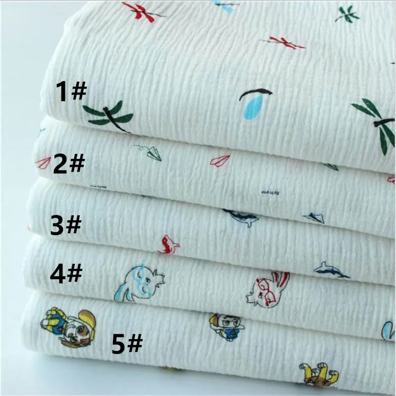 

100% cotton double layer gauze printed crepe fabric Fold texture fabric