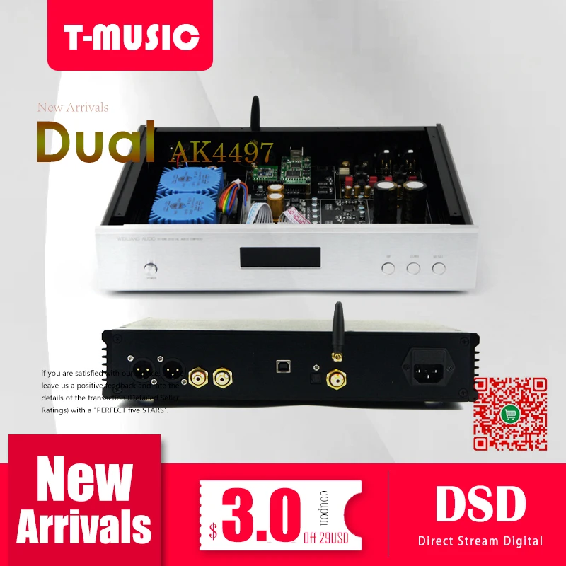 Новая версия Hifi Dual AK4497 XMOS XU208+ Bluetooth 5,0 DAC декодер W/2x трансформатор talema поддержка DSD256/PCM384K