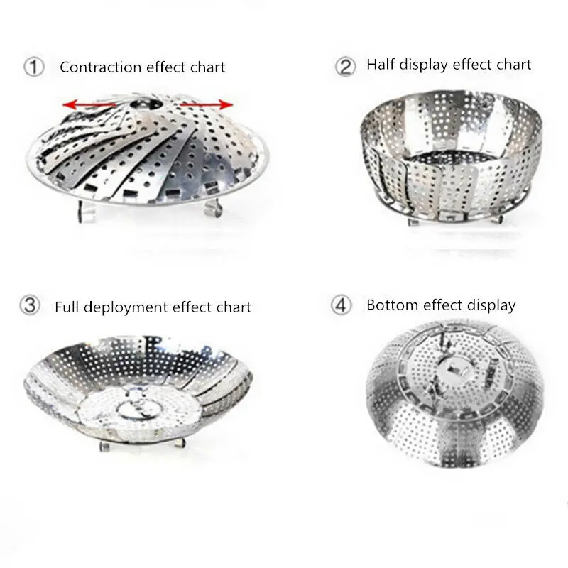Выдвижная складная Пароварка из нержавеющей стали, Паровая овощная корзина, сетчатая раскладывающаяся Пароварка, корзина