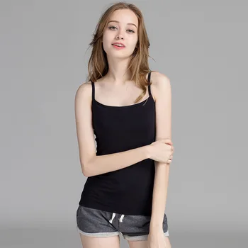 

Sexy Black Women Intimate Lingerie Modal Nightshirt Vest Camis Summer Strap Top With Bra Casual Sleepwear Home Clothes S-XXL