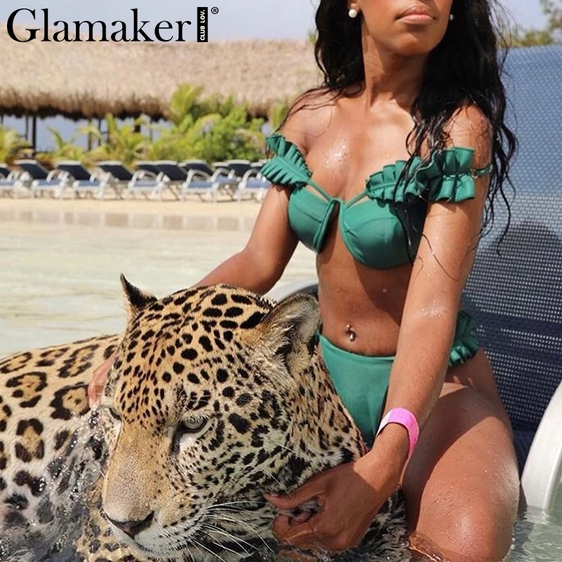 Glamaker Ruffled high cut bikinis mujer biquinis Push up swimsuit padded micro swimwear women bathing sexy suit two-piece suits