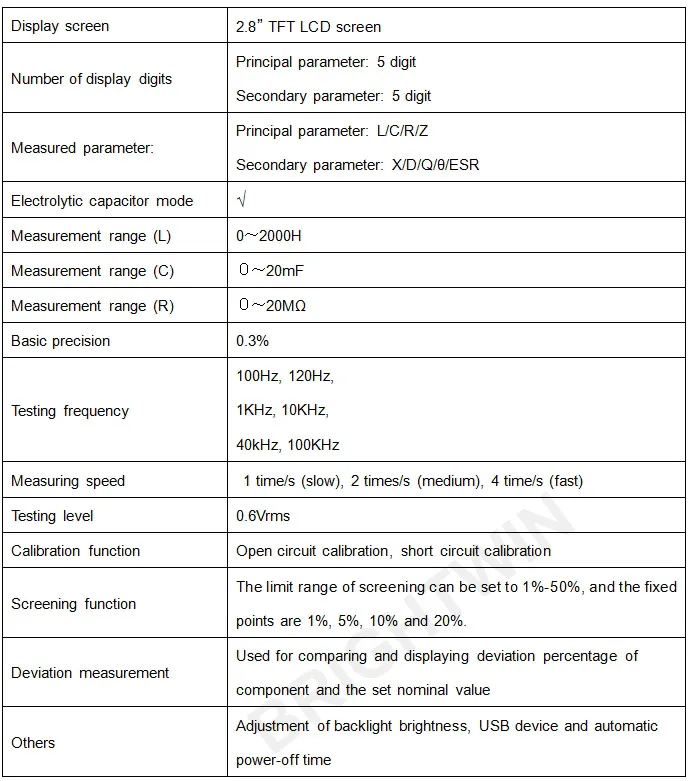 LCR Bridge Meter Parameters
