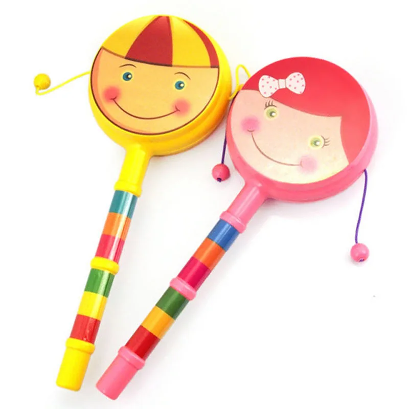 

Smile Baby Kids Children Shaking Wooden Rattle Drum Musical Hand Bell Drum Toy Percussion Educational Musical Instrument Toy