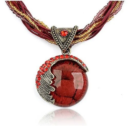 

F&U Vintage Bohemia Round Stone Pendant Necklace Bohemian Crystal Multilayer Chain Handmade Style Retro Necklace Fine For Women