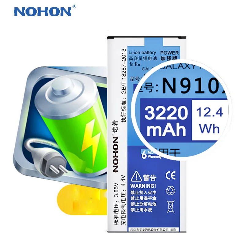 Аккумуляторная батарея NOHON для Samsung Galaxy Note 4 Note4 N9100 EB BN916BBC N910X|Аккумуляторы