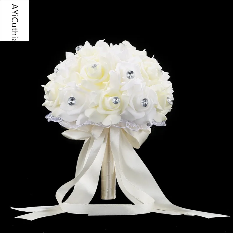 AYiCuthia Свадебный букет для свадьбы голубой и белый свадебный букет ручной работы Искусственный цветок розы buque casamento s133