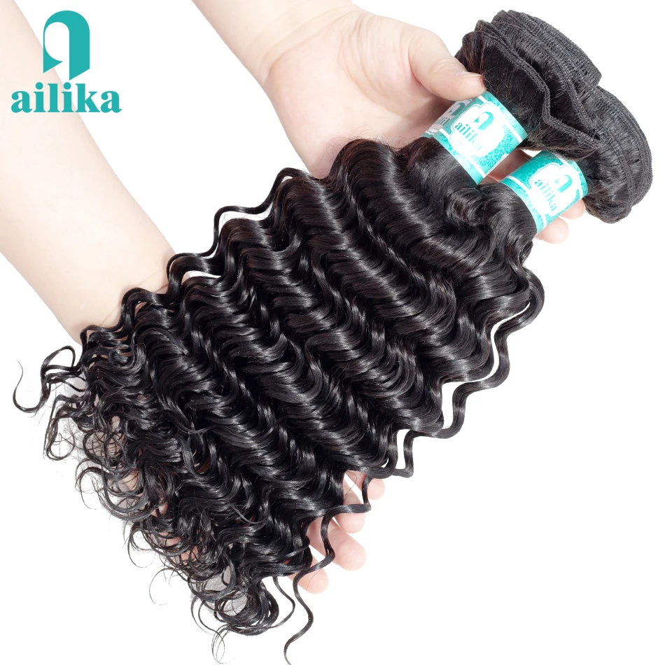 AILIKA Hair Peruvian Deep Wave Bundles Deal Can Buy 1/3/4 Bundles 100% Non Remy Human Hair Extensions Peruvian Hair Bundles