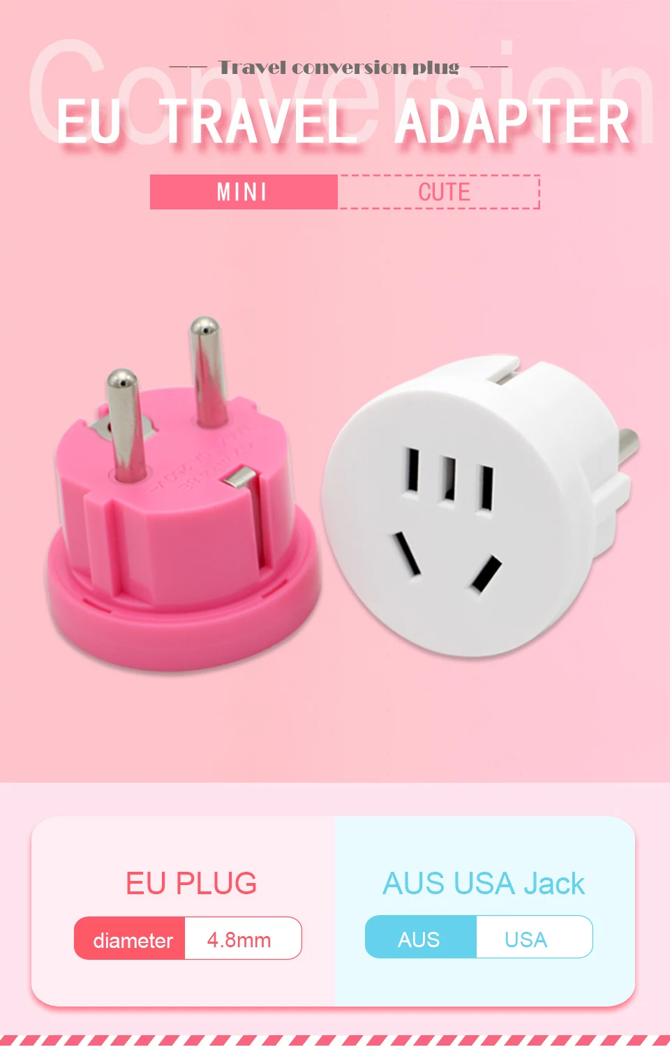 1PC US AU To EU Plug USA AUS To Euro Europe Travel Wall AC Power Plug Wall Charger Outlet Adapter Converter 2 Round Pin Socket (1)