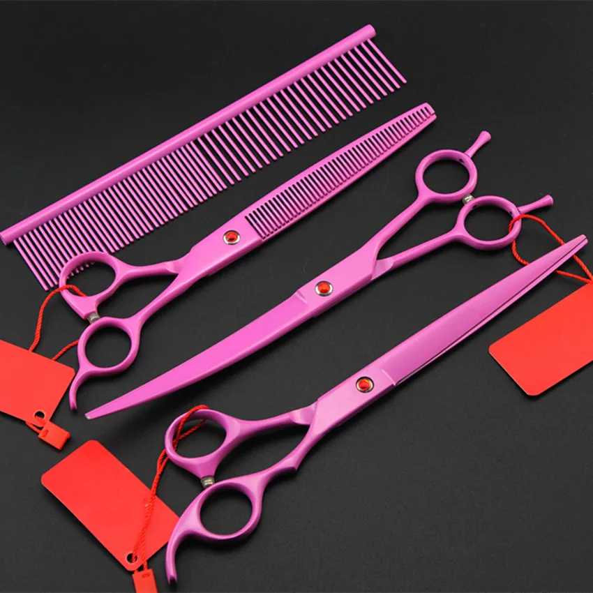 4 kit japan 8 inch pink pet dog grooming shears thinning haircut hair