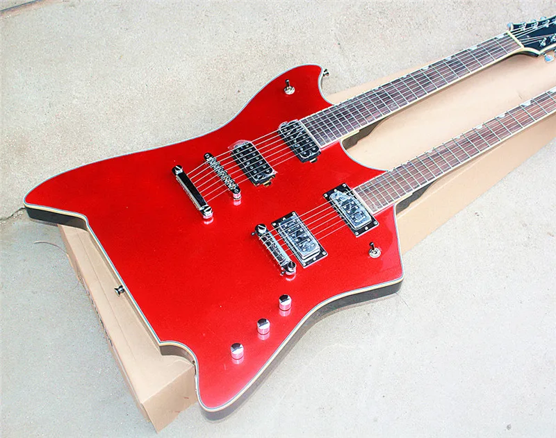 

Special Red Double Neck Electric Guitar with Rosewood Fretboard,7 Strings+6 Strings,White Binding,be customized as to request