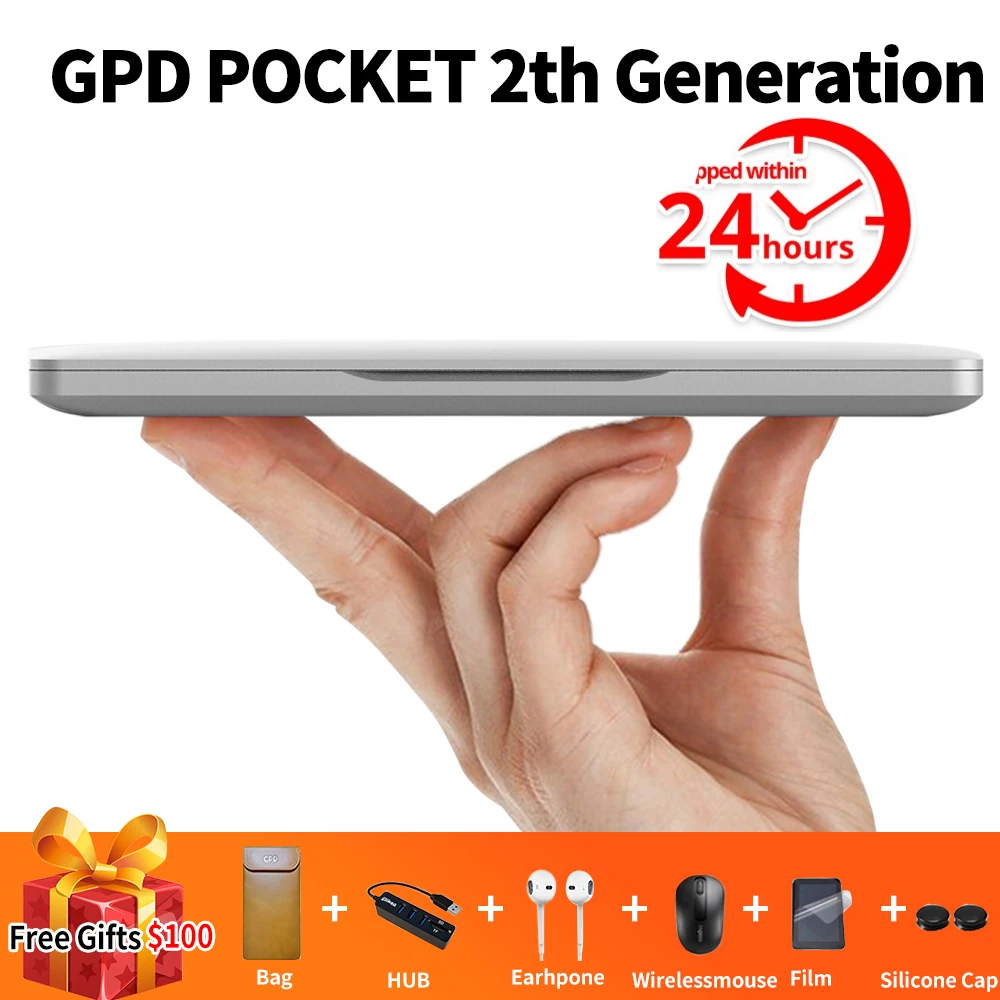 

New Original GPD Pocket2 2 7 Inch Mini Laptop UMPC Windows 10 System Aluminum Shell CPU M3-7y30 8GB/128GB ( Silver)