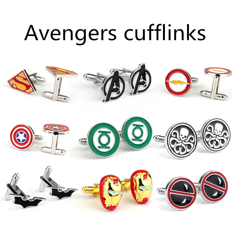 

Marvel Avengers Superman Cufflinks Captain America Thor Batman SpiderMan Deadpool Logo Tie Clips Men Party Shirt Jewelry Gifts