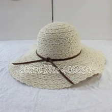 Хлопок, кружевные украшения элегантная летняя широкополая шляпа от солнца Шапки для Для женщин Большой Брим пляжные кепки SWDS037