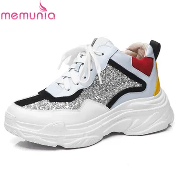 

MEMUNIA 2020 new arrive flat platform sneakers women shoes genuine leather mesh shoes sequined mixed colors casual shoes woman