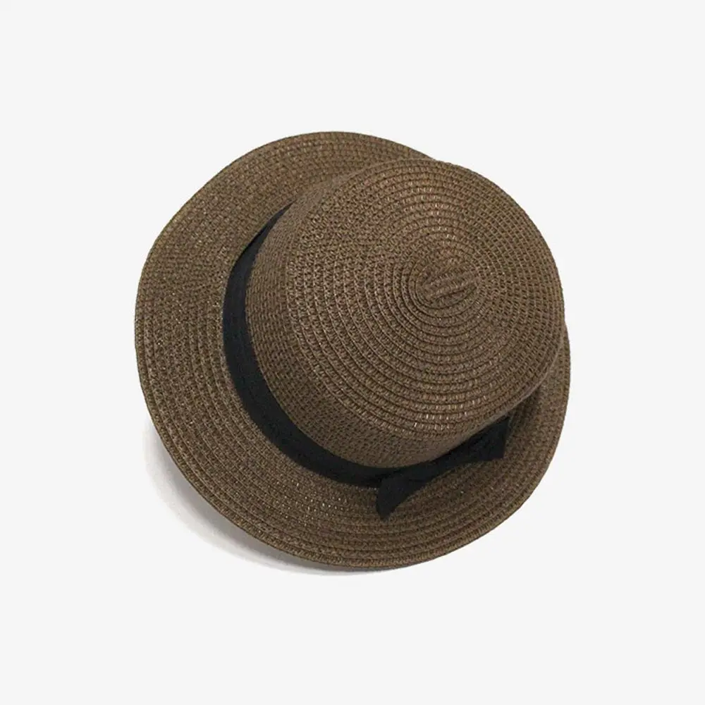 Летние солнечные шляпы для путешествий для женщин и девушек, модные повседневные плоские бант края, женская пляжная шляпа, соломенная шляпа, кепки с козырьком от солнца - Цвет: dark brown