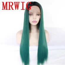 MRWIG черные Омбре зеленые короткие темные корни длинные прямые синтетические бесклеевые накладные волосы парик африканские американцы