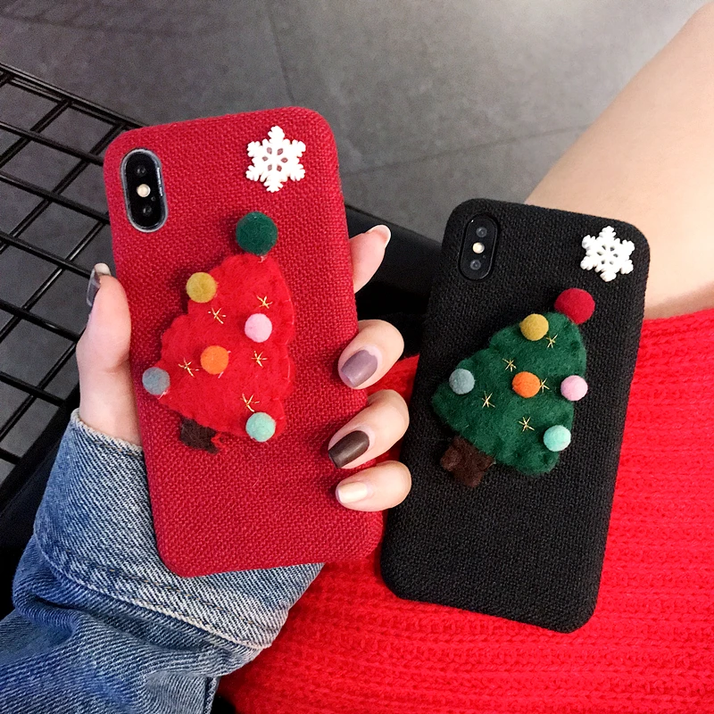 Chrismas Canvas Warm Case For iPhone 6 6s 7 8 Plus Soft Phone X XR XS Max Christmas Tree Covers |