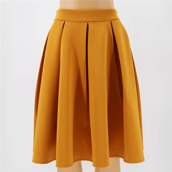 

Casual Women Pleated Skirt Elegant High Waist A-Line Mini Skirt Spring Summer Sweet Solid Female High Waist Plus Size Skir