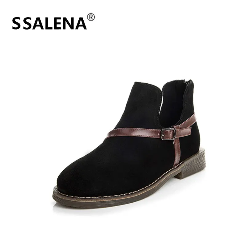 

Women Leather Comfortable Ankle Boots Ladies Round Toe Mid Square Heel Short Boots Female Buckle Strap Zipped Shoes AA60739