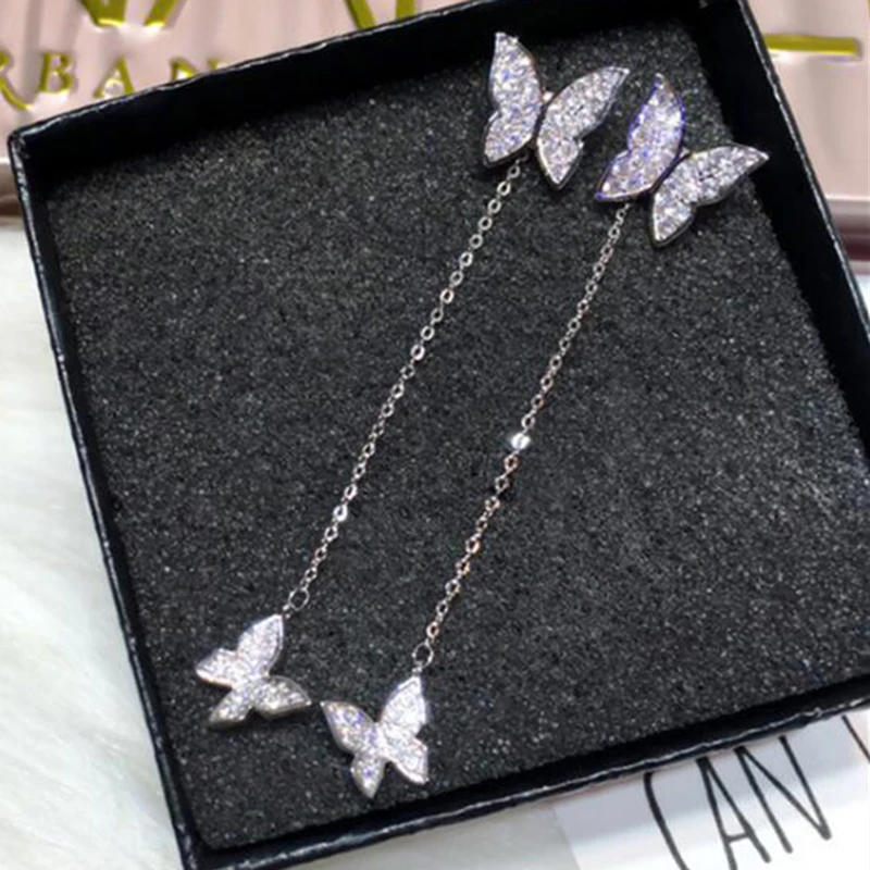 XIYANIKE 925 пробы серебряные серьги с кристаллами бабочки для женщин ослепительные микро CZ Циркон Рождественский подарок серьги Bijoux Schmuck