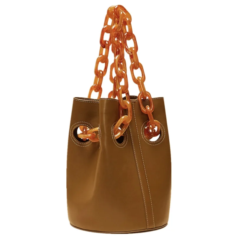 

Designer Woman Bags Acrylic Chain First Layer Cowhide Suede Bucket Bag Fashion Evening Bag Clutch Female Shoulder Bag Handbag