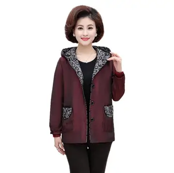 

Mother Spring autumn Outerwear 2019 middle aged women plus size 5XL casual Hooded print jacket coat elegant Ladie chaquetas w669
