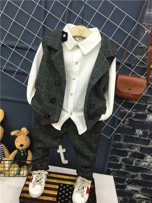 

Fashion Kid Boy 3pcs set leisure clothing sets Gentleman Clothes Tops Shirt Formal clothing Suit Blazers Outfits 2-6Y