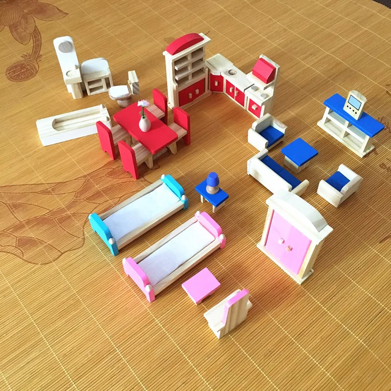 الأثاث الخشبي لعب مجموعات ل بيت الدمية مصغرة الأثاث مسرحية لعبة أطفال الأطفال التعليمية الفتيات الهدايا