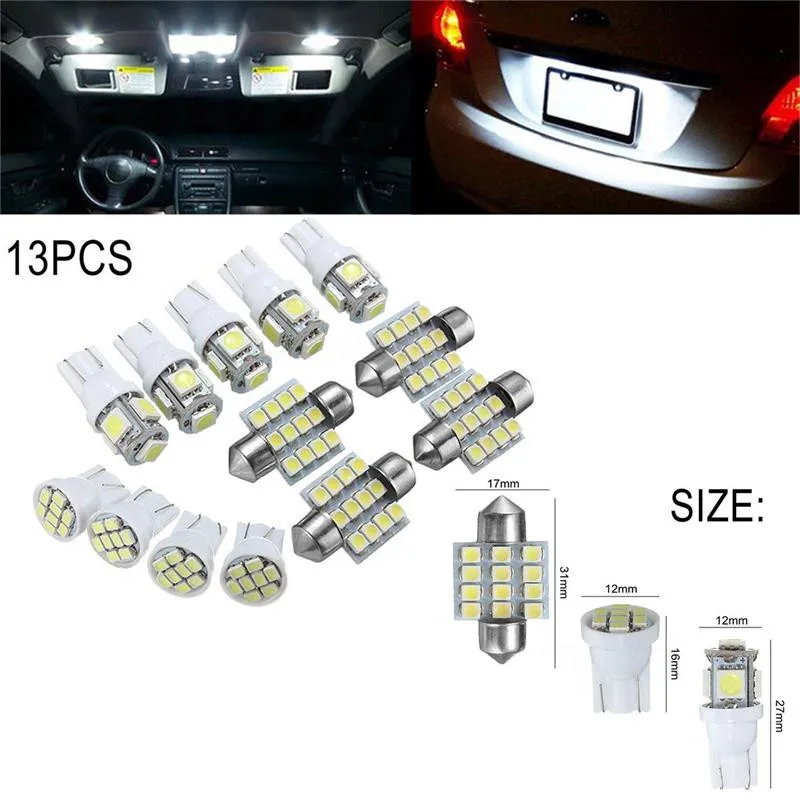 

13 шт. T10 5050 5SMD T10 1206 8SMD 3528 12SMD 31 мм 6500k Внутреннее освещение автомобиля 12 В