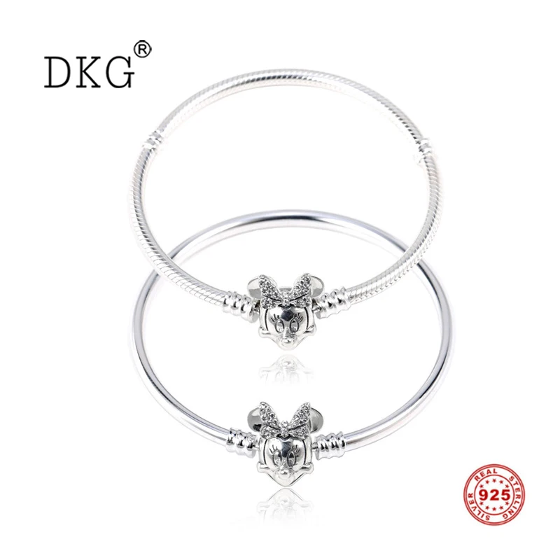 

Real 925 Sterling Silver Cartoon Fairy Animal Cute Mouse Buckle with Crystal Bracelet Fit Bracelet Charm DIY Jewelry for Women