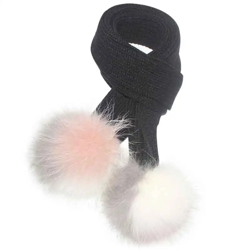 

NZ122 Children Scarf Knitted Winter Fur Scarves Kids Real Raccoon Fur PomPoms Neck Warmer Scarf