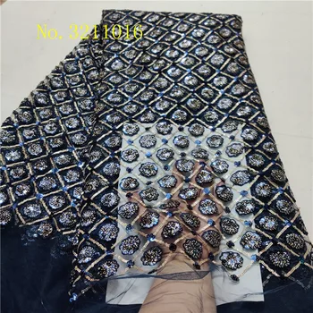 

Sequins Lace Fabric 2019 Bule Sequins Nigerian Laces Fabric High Quality French Tulle Lace Fabric For Women Dress