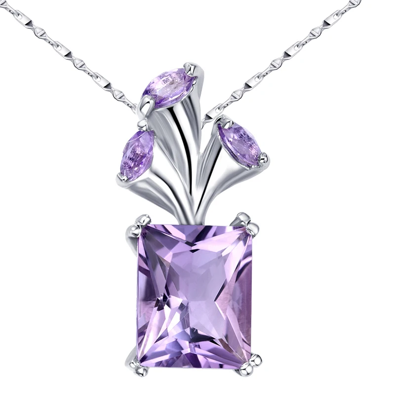

Natural Amethyst Pendant 925 Sterling Silver Necklace Woman Fashion Fine Elegant Jewelry Purple Crystal Birthstone Gift SP0030A