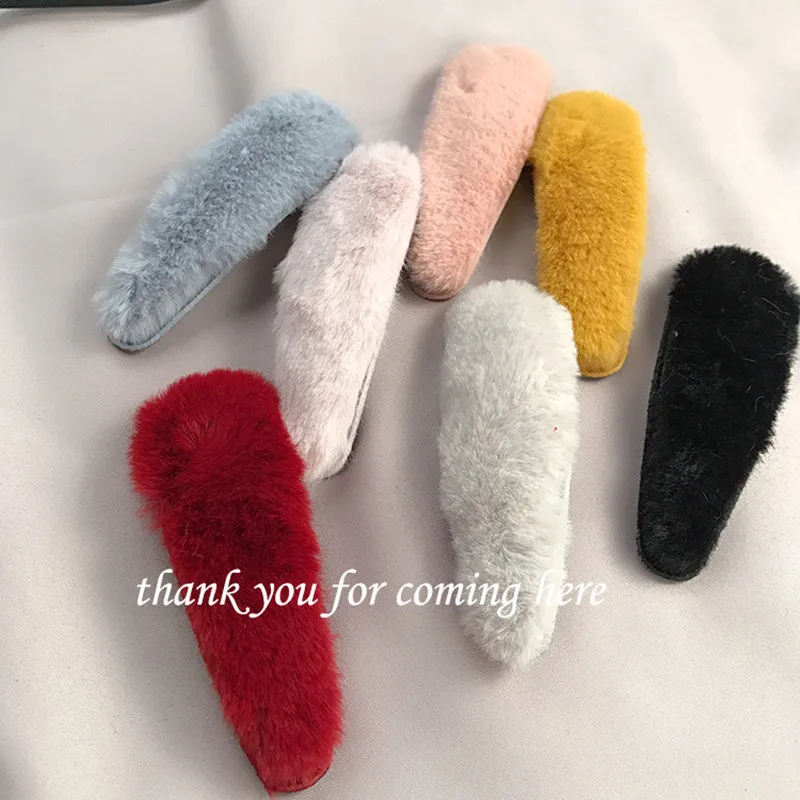 

New Fashion Women Fluffy Faux Rabbit Fur 9.5cm Super Big Bobby Pins Lovely Quality Simple Hairpins Pompom Hair Clips