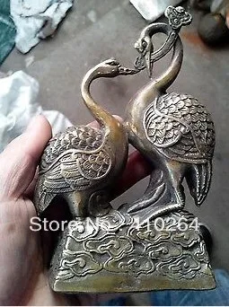 

Nice Discount ] fast Shipping A pair of Chinese Hand Carved red-crowned crane Bronze Statue
