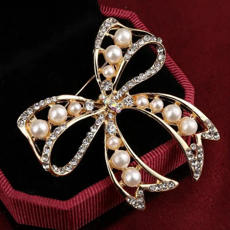 

Hesiod Fashion Jewelry Bowknot Imitation Pearl Scarf Brooches Pins Clothes Accessories for Women Valentine's Day Gift